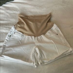 Indigo Blue Maternity High White Denim Shorts